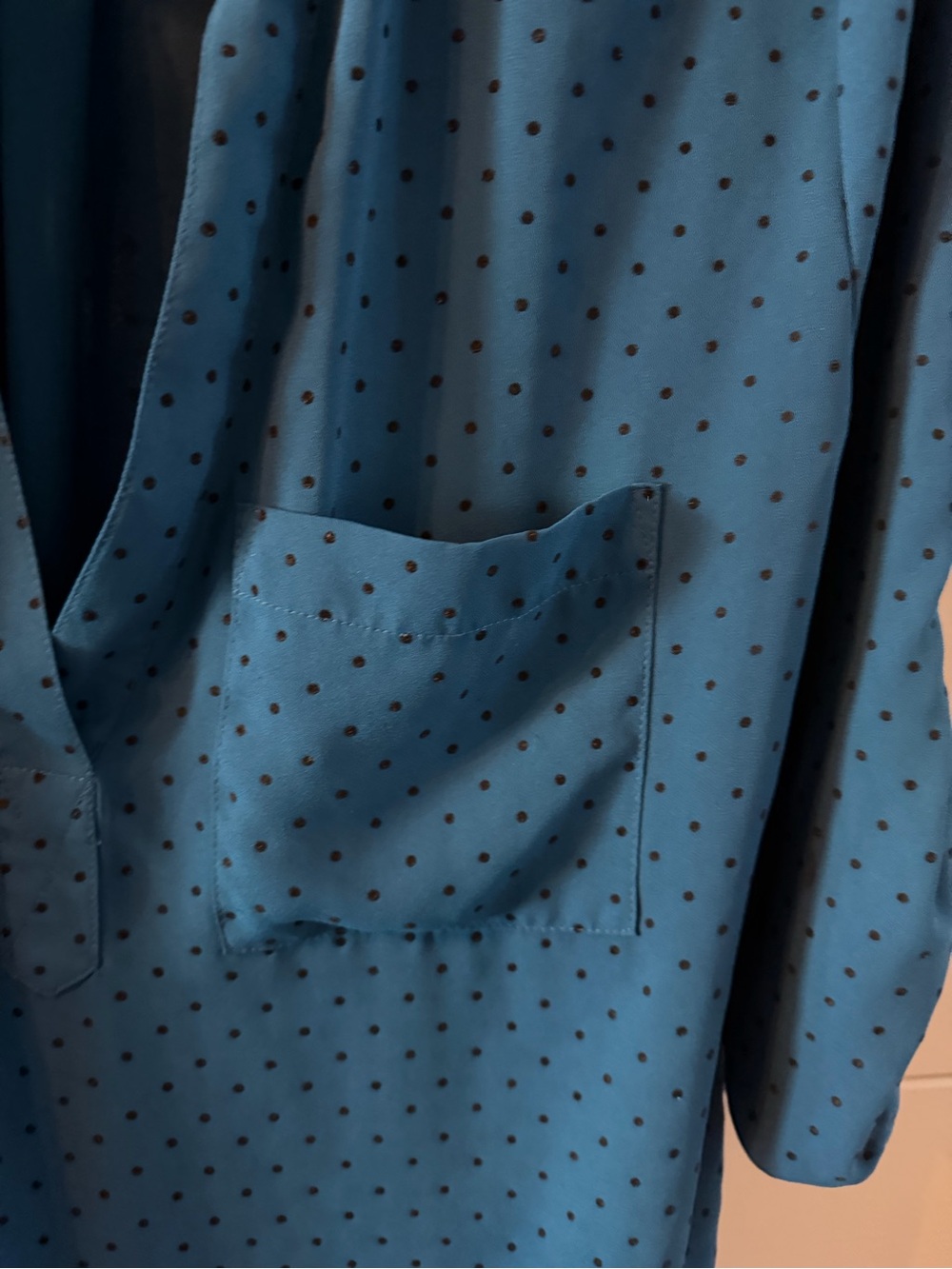 New York & Company Teal Blue Dot Split-Neck Blouse - Picture 6 of 10
